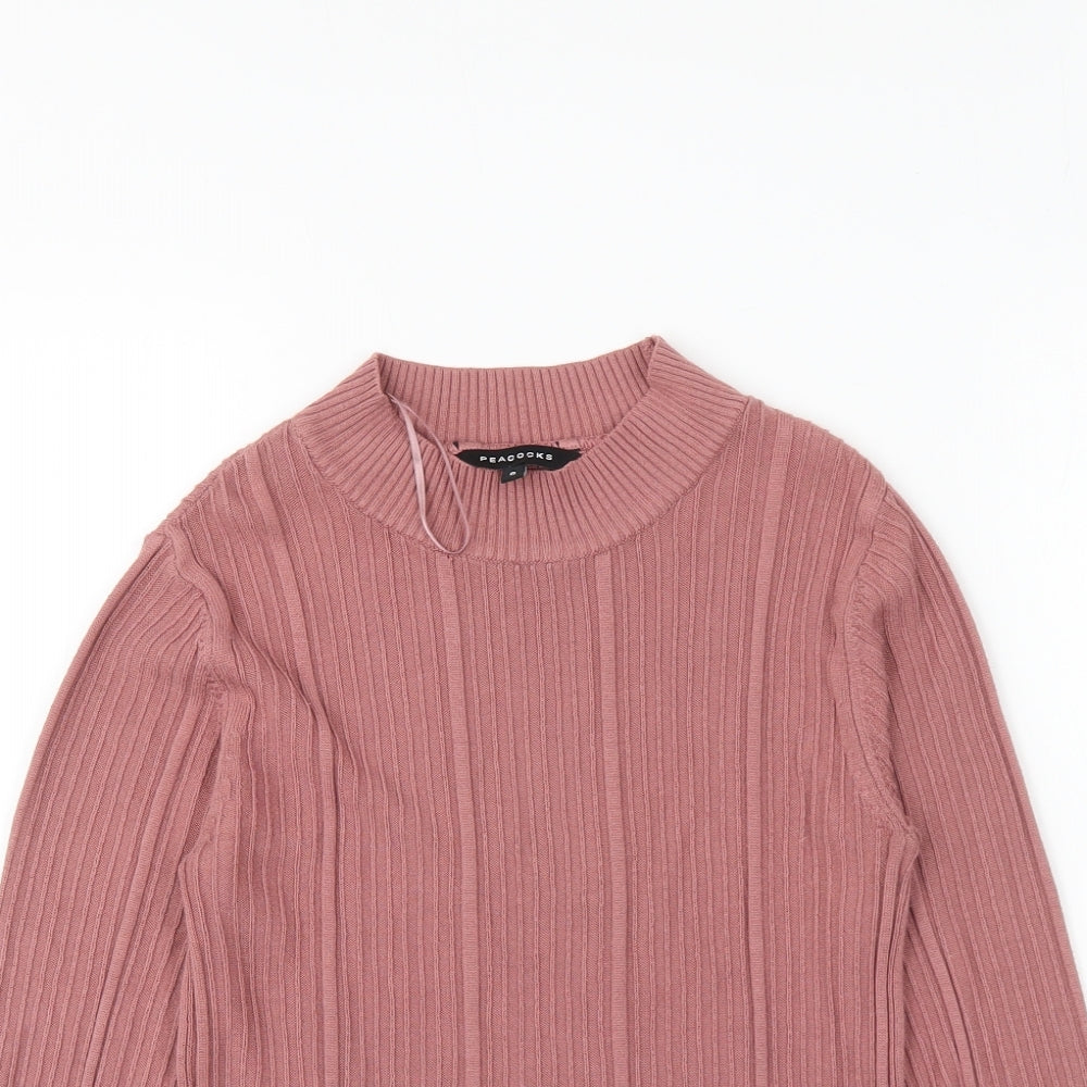 Peacocks Womens Pink Crew Neck Viscose Pullover Jumper Size 8