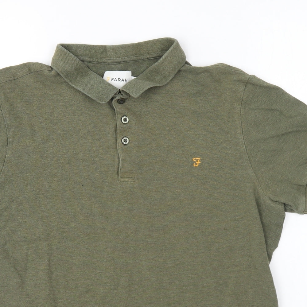 Farah Boys Green Cotton Basic Polo Size L Collared Button