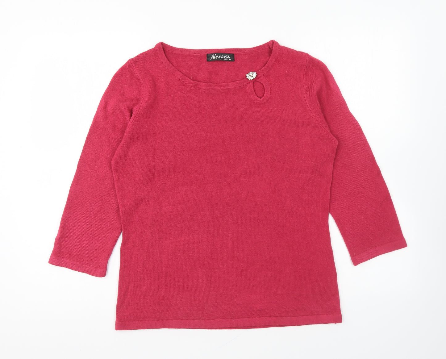 Alexara Womens Pink Round Neck Acrylic Pullover Jumper Size M