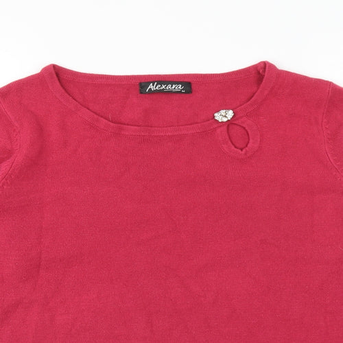 Alexara Womens Pink Round Neck Acrylic Pullover Jumper Size M