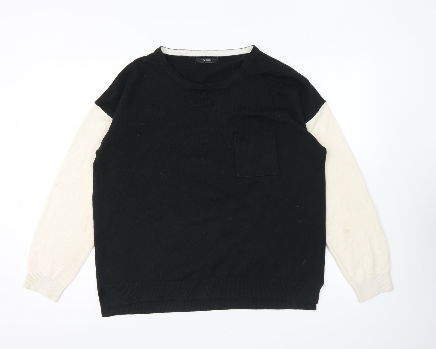 George Womens Black Round Neck Acrylic Pullover Jumper Size 16
