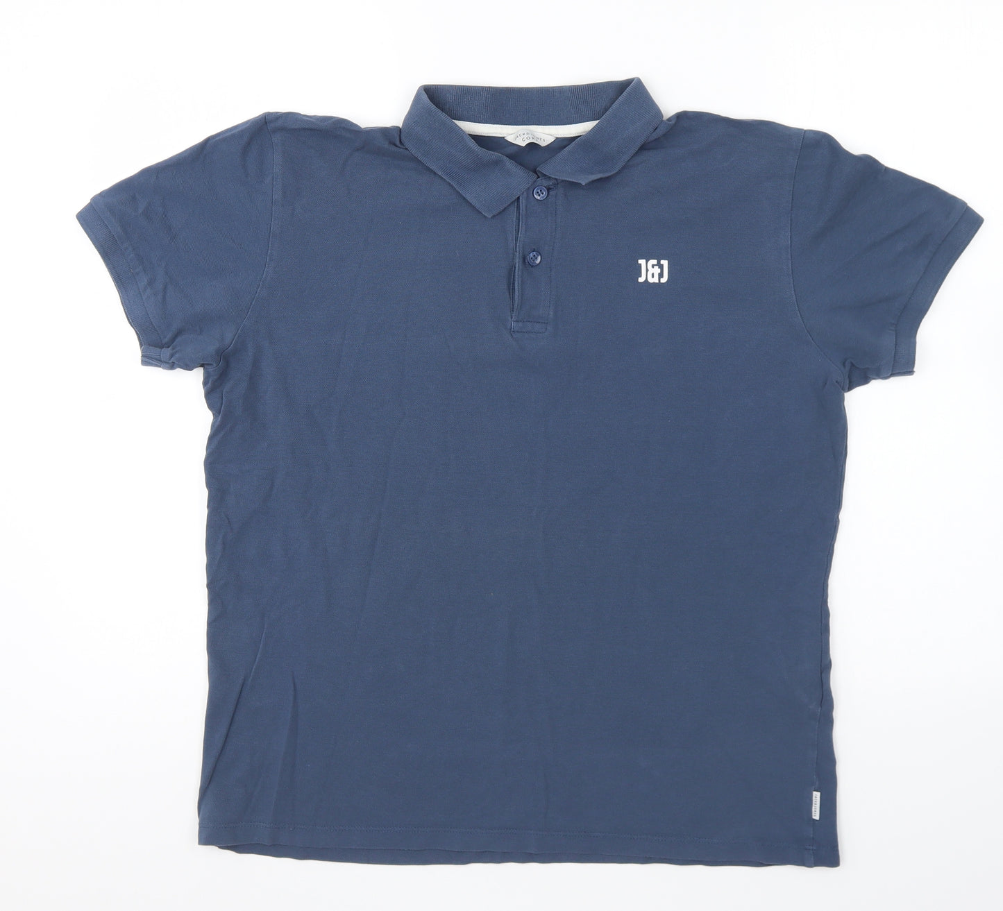 JACK & JONES Mens Blue Cotton Polo Size L Collared Button