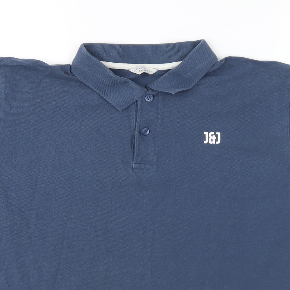 JACK & JONES Mens Blue Cotton Polo Size L Collared Button