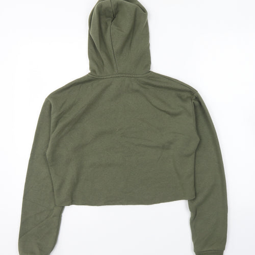 Topshop Womens Green Cotton Pullover Hoodie Size 6 Pullover - Cropped.