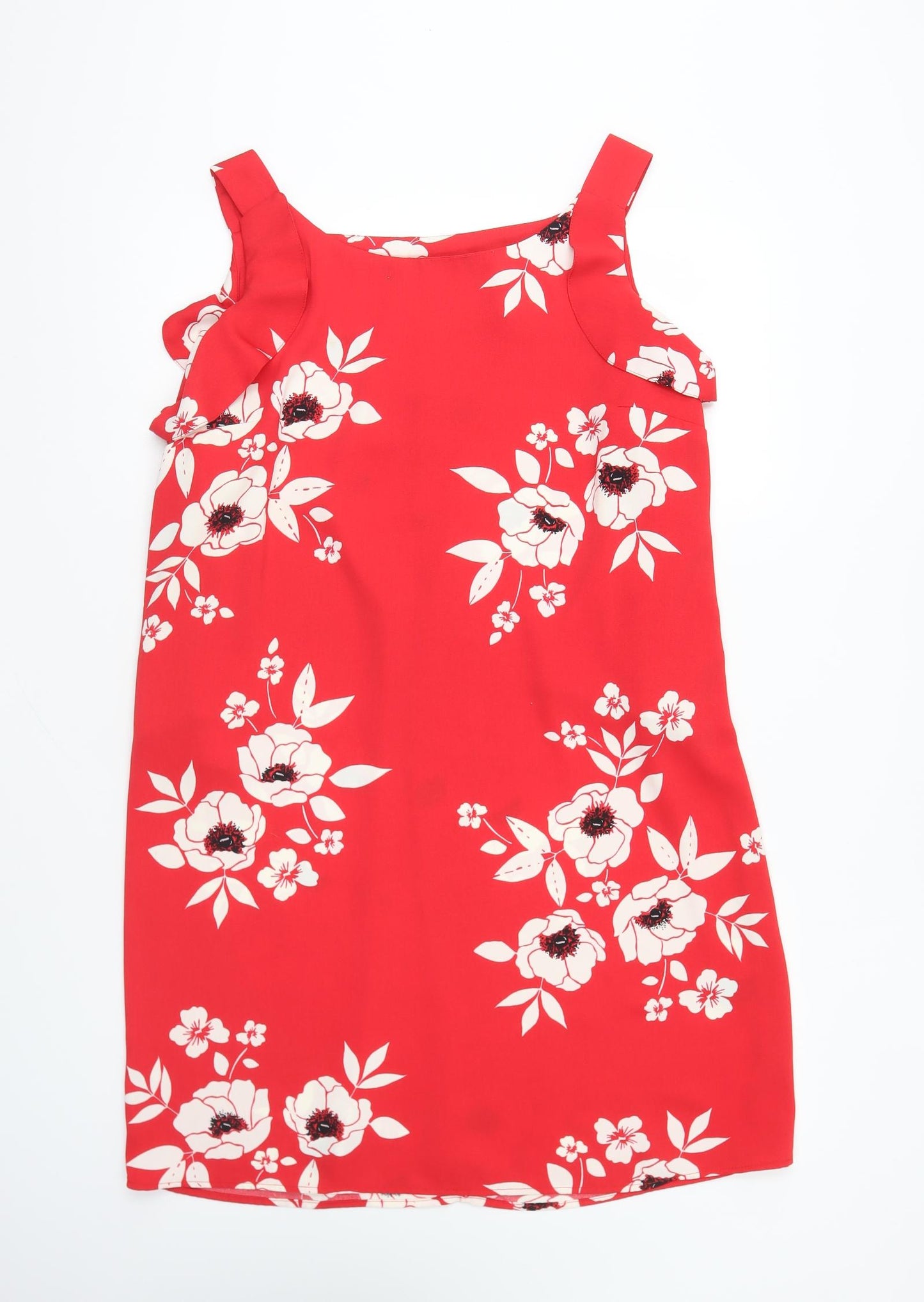 George Womens Red Floral Polyester Shift Size 14 Round Neck Pullover