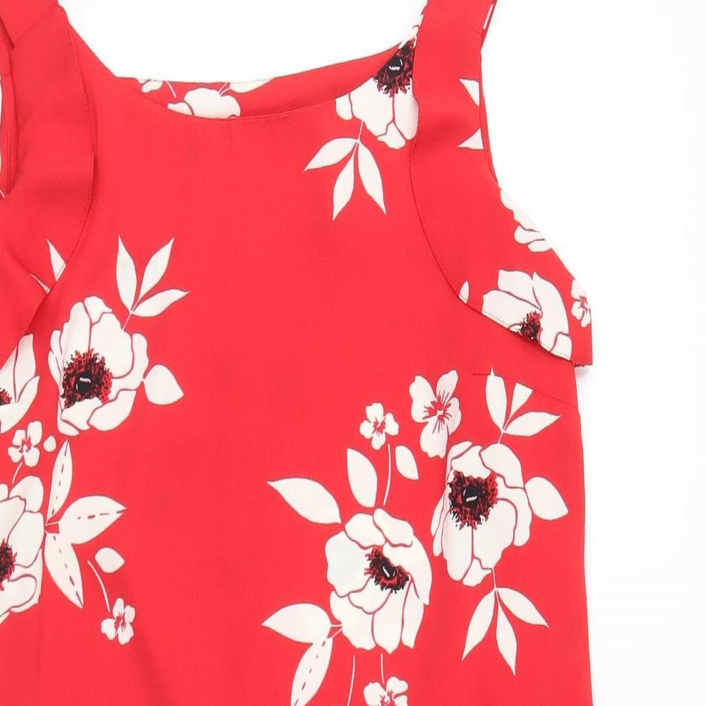 George Womens Red Floral Polyester Shift Size 14 Round Neck Pullover