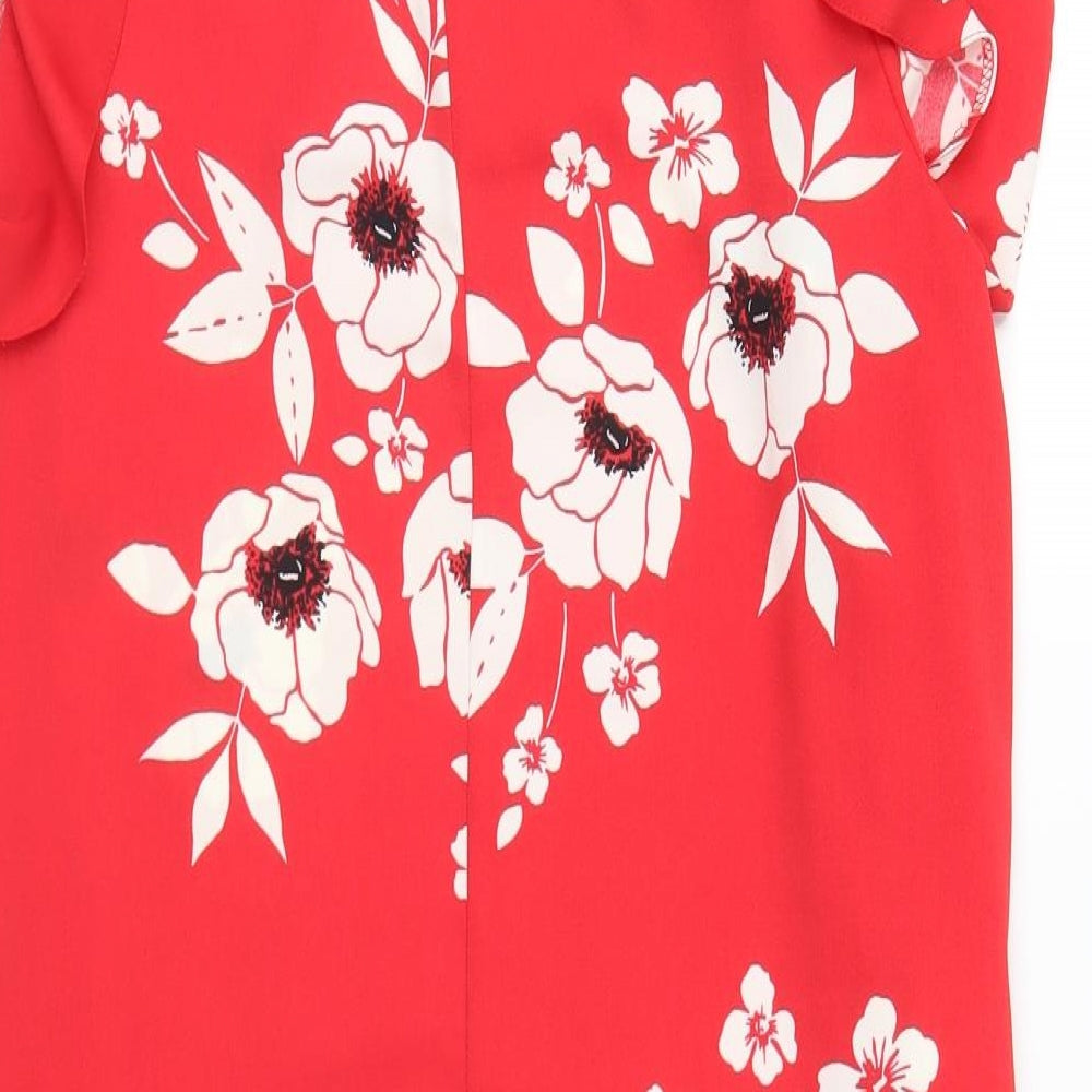 George Womens Red Floral Polyester Shift Size 14 Round Neck Pullover