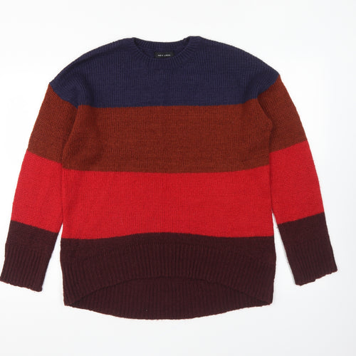 New Look Womens Multicoloured Round Neck Acrylic Pullover Jumper Size S - Colour block.
