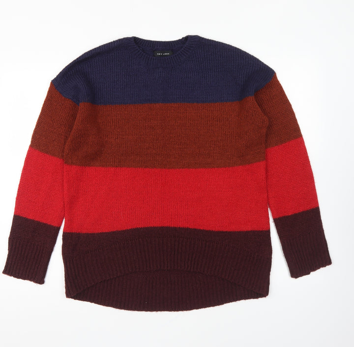 New Look Womens Multicoloured Round Neck Acrylic Pullover Jumper Size S - Colour block.