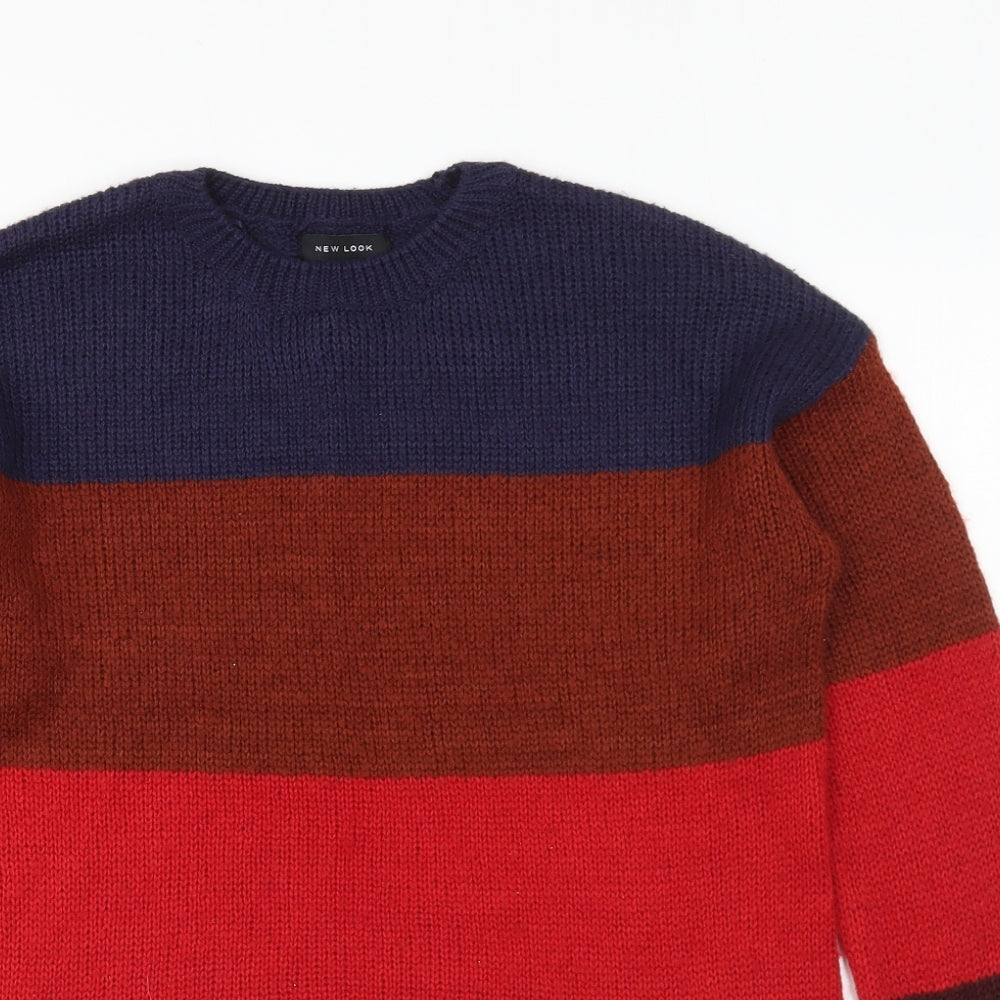New Look Womens Multicoloured Round Neck Acrylic Pullover Jumper Size S - Colour block.