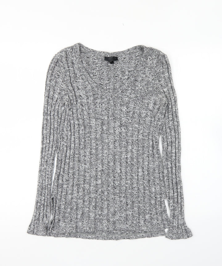 Topshop Womens Grey V-Neck Cotton Pullover Jumper Size 8 -