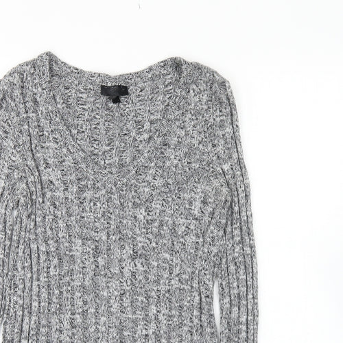 Topshop Womens Grey V-Neck Cotton Pullover Jumper Size 8 -