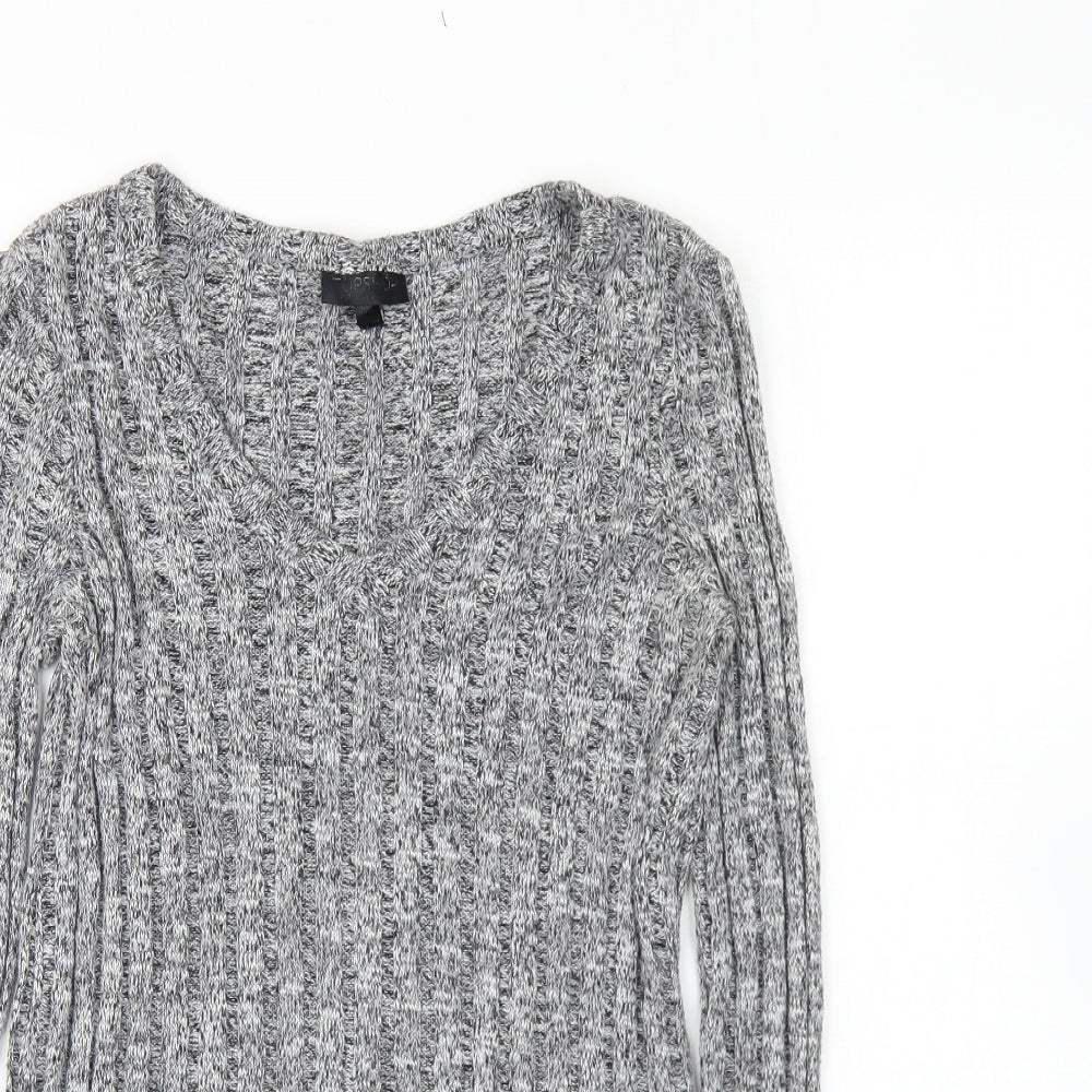 Topshop Womens Grey V-Neck Cotton Pullover Jumper Size 8 -