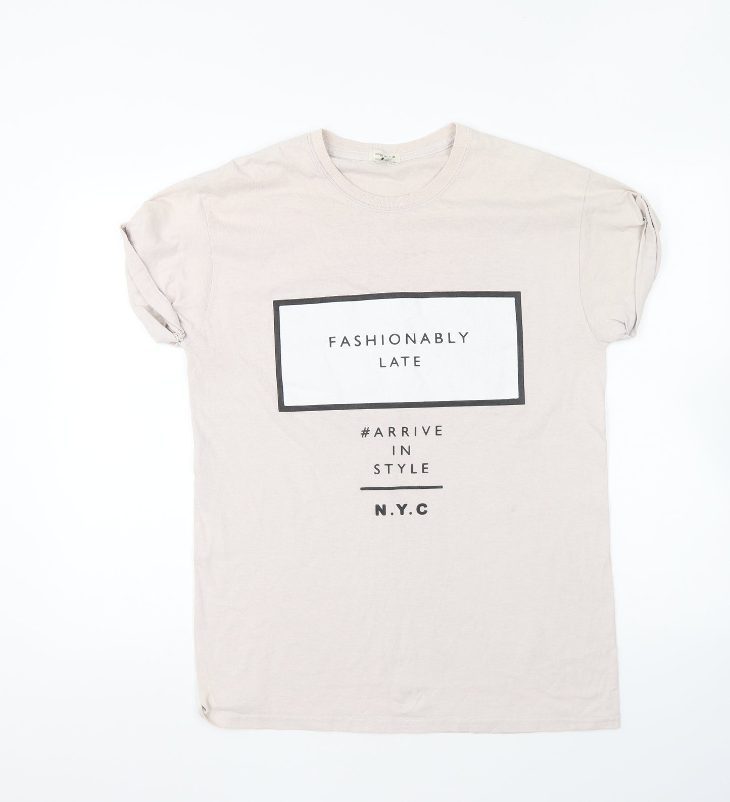 River Island Womens Pink Cotton Basic T-Shirt Size 10 Round Neck - Fashionably Late