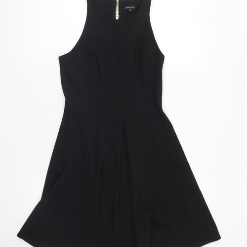 River Island Womens Black Viscose A-Line Size 8 Round Neck Zip