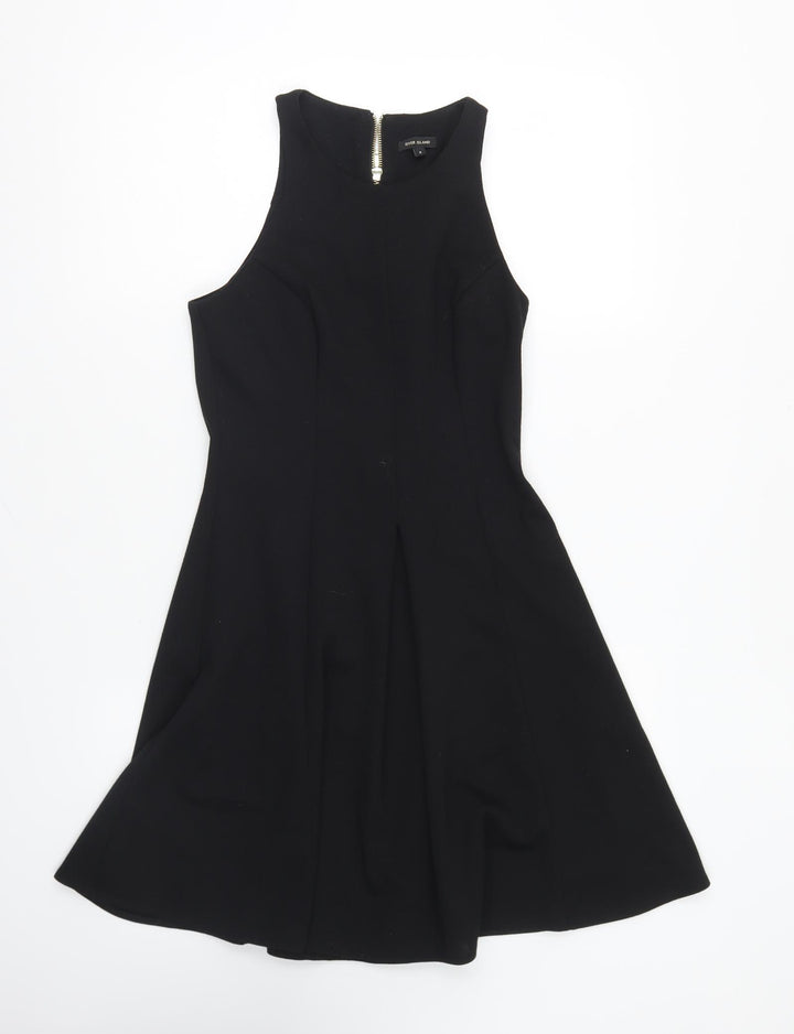 River Island Womens Black Viscose A-Line Size 8 Round Neck Zip