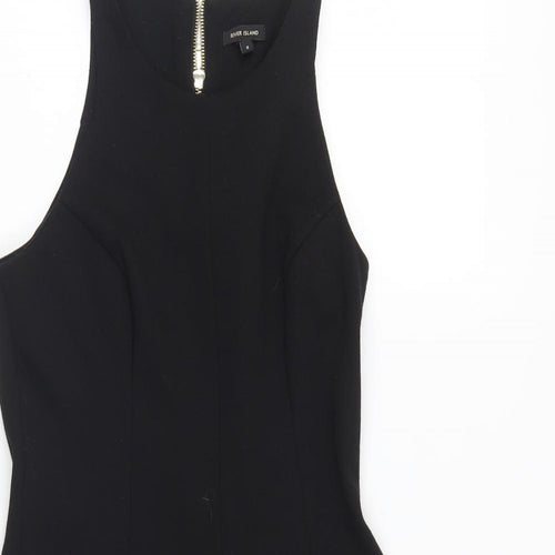 River Island Womens Black Viscose A-Line Size 8 Round Neck Zip