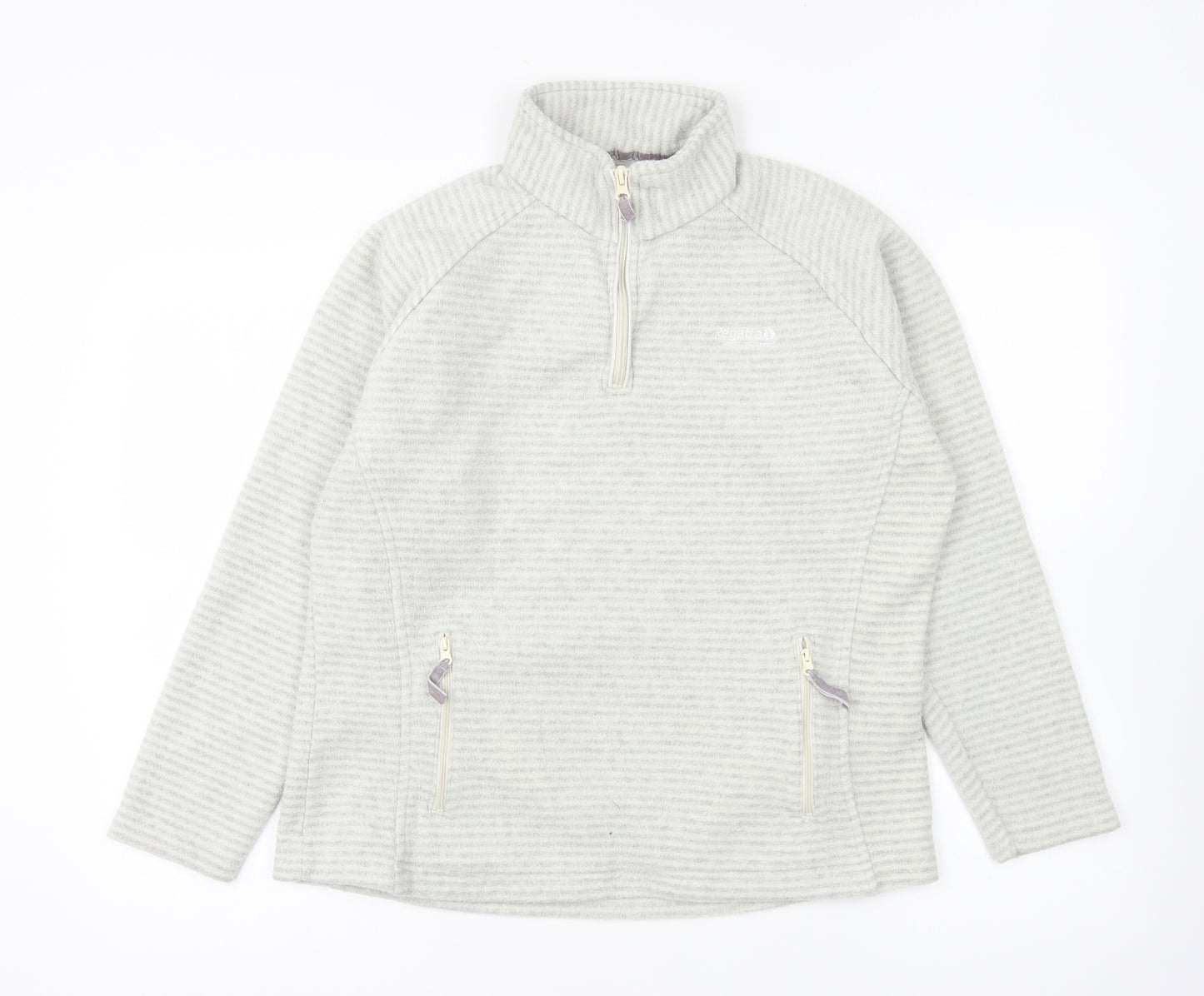 Regatta Womens Grey Striped Polyester Pullover Sweatshirt Size 12 Zip