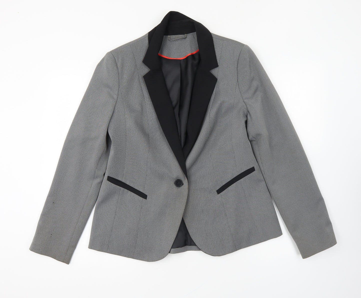 F&F Womens Black Geometric Jacket Blazer Size 14 Button