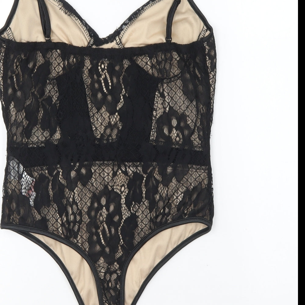 Quiz Womens Black Polyester Bodysuit One-Piece Size 12 Snap
