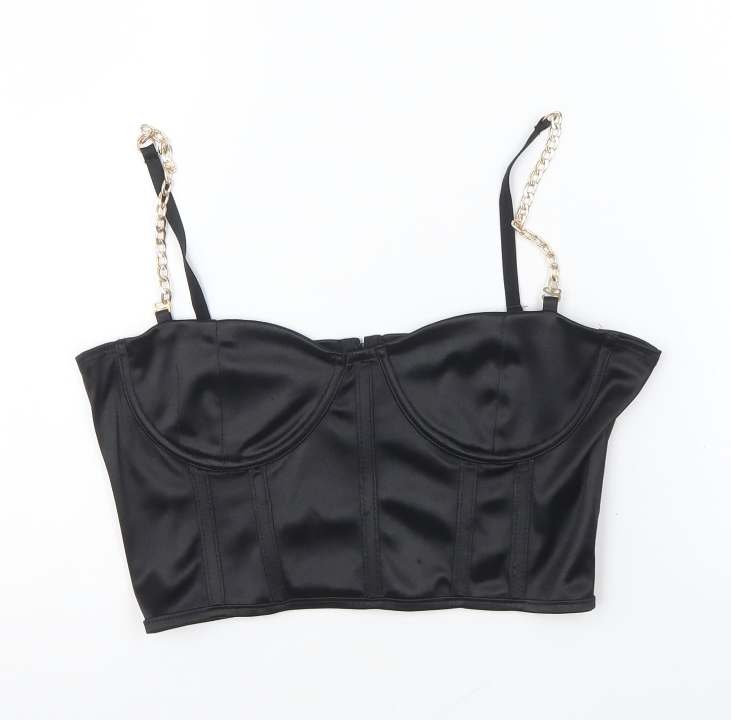 Preworn Womens Black Polyester Camisole Blouse Size M Sweetheart - Chain Straps