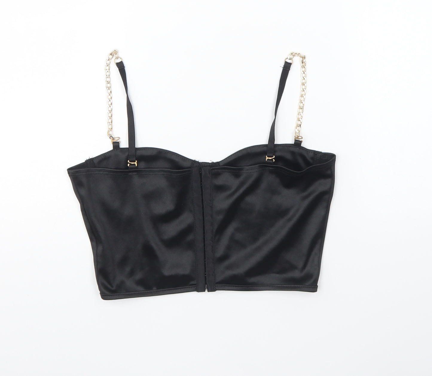 Preworn Womens Black Polyester Camisole Blouse Size M Sweetheart - Chain Straps