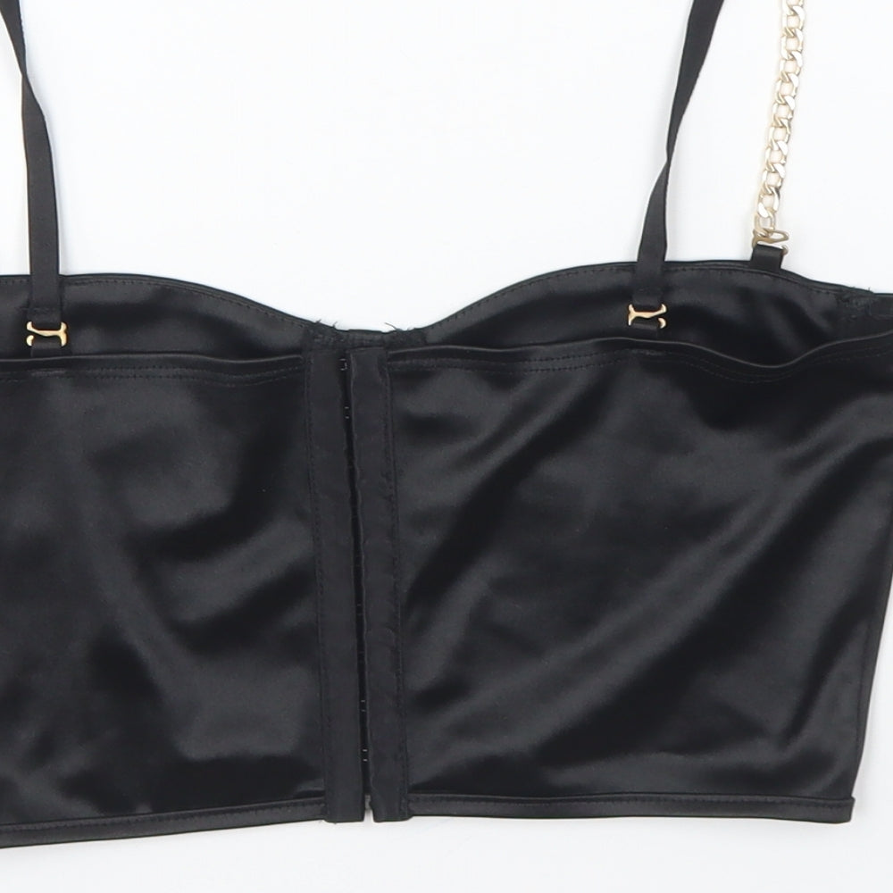 Preworn Womens Black Polyester Camisole Blouse Size M Sweetheart - Chain Straps
