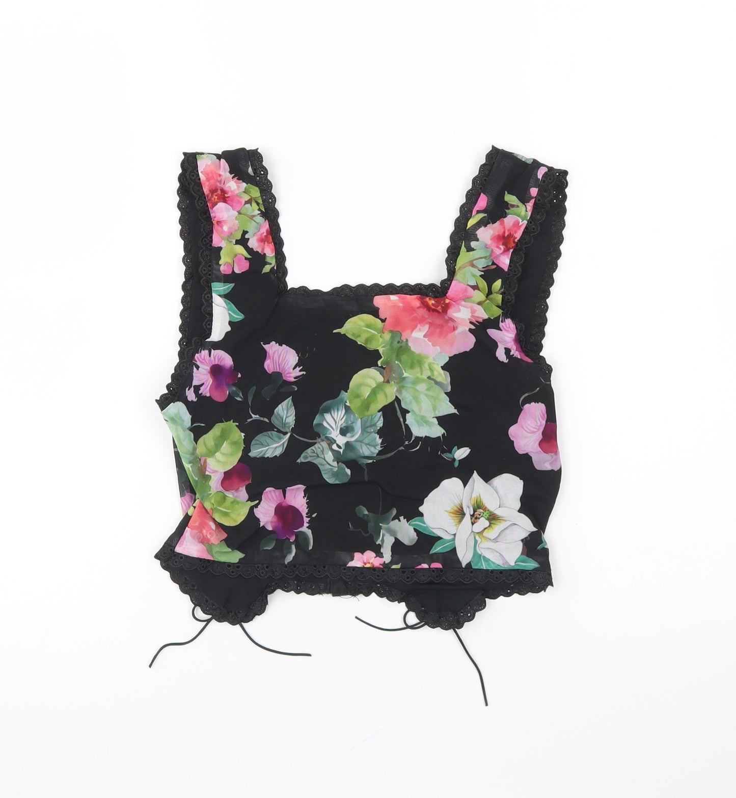 PRETTYLITTLETHING Womens Multicoloured Floral Polyester Cropped Blouse Size 8 Square Neck