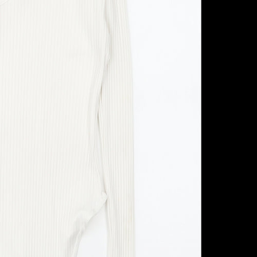 Boohoo Womens White Viscose Bodysuit One-Piece Size 10 Snap