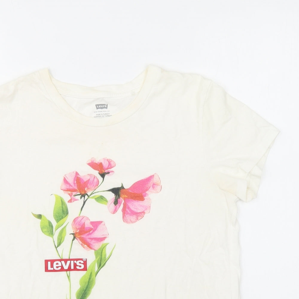 Levi's Womens Ivory Cotton Basic T-Shirt Size S Round Neck