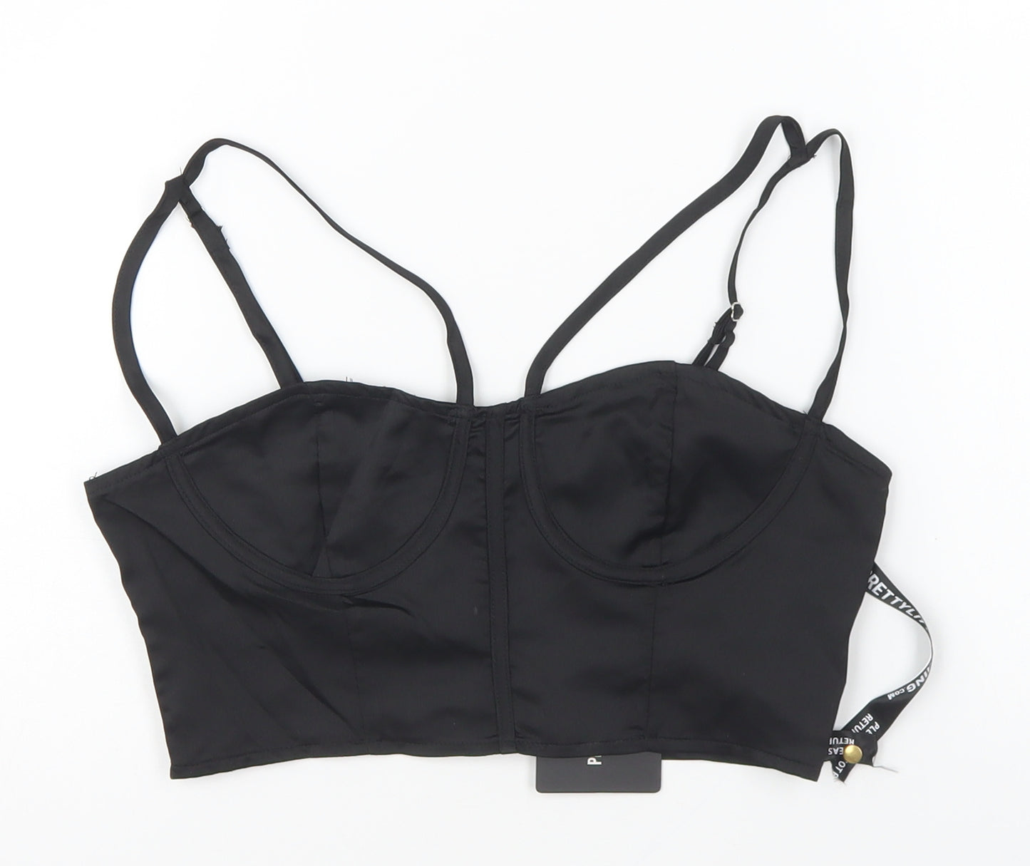PRETTYLITTLETHING Womens Black Polyester Cropped Blouse Size 8 Sweetheart