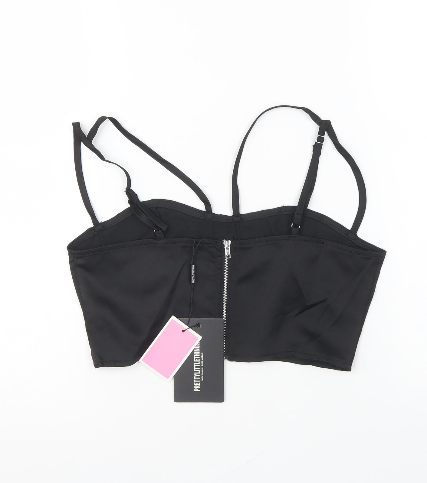 PRETTYLITTLETHING Womens Black Polyester Cropped Blouse Size 8 Sweetheart