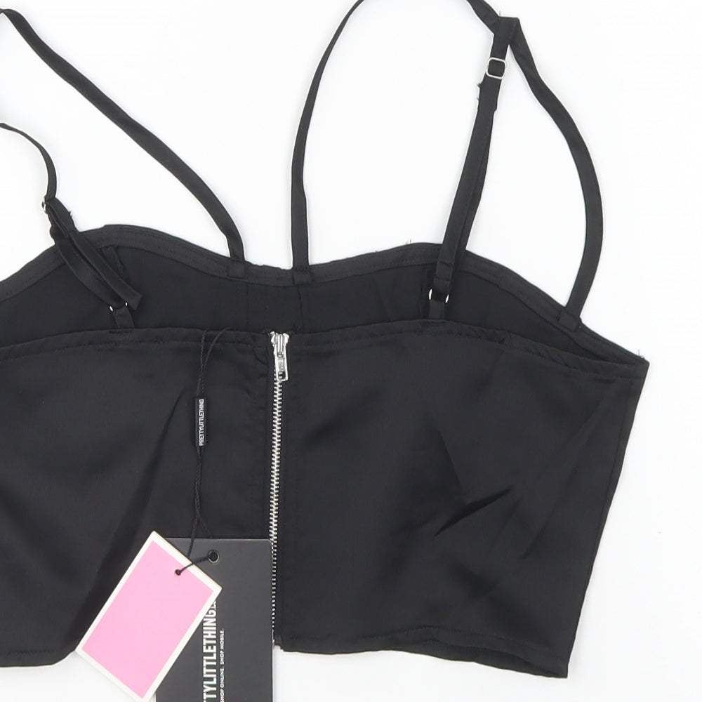 PRETTYLITTLETHING Womens Black Polyester Cropped Blouse Size 8 Sweetheart