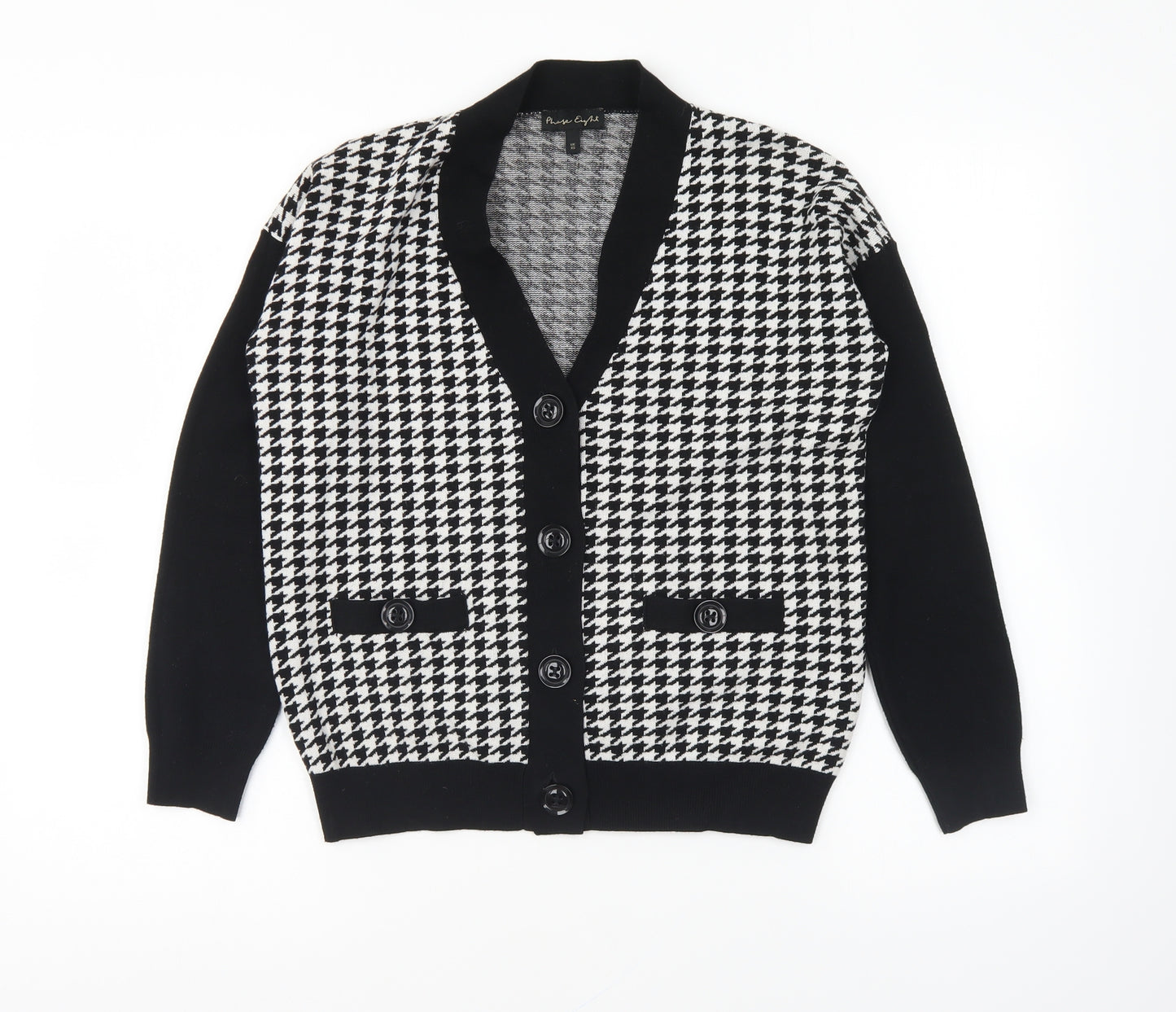 Phase Eight Womens Black V-Neck Geometric Viscose Cardigan Jumper Size XS - Houndstooth