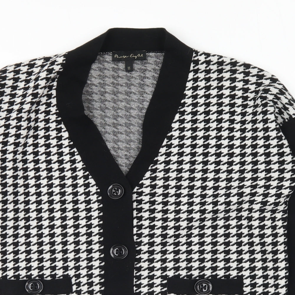 Phase Eight Womens Black V-Neck Geometric Viscose Cardigan Jumper Size XS - Houndstooth