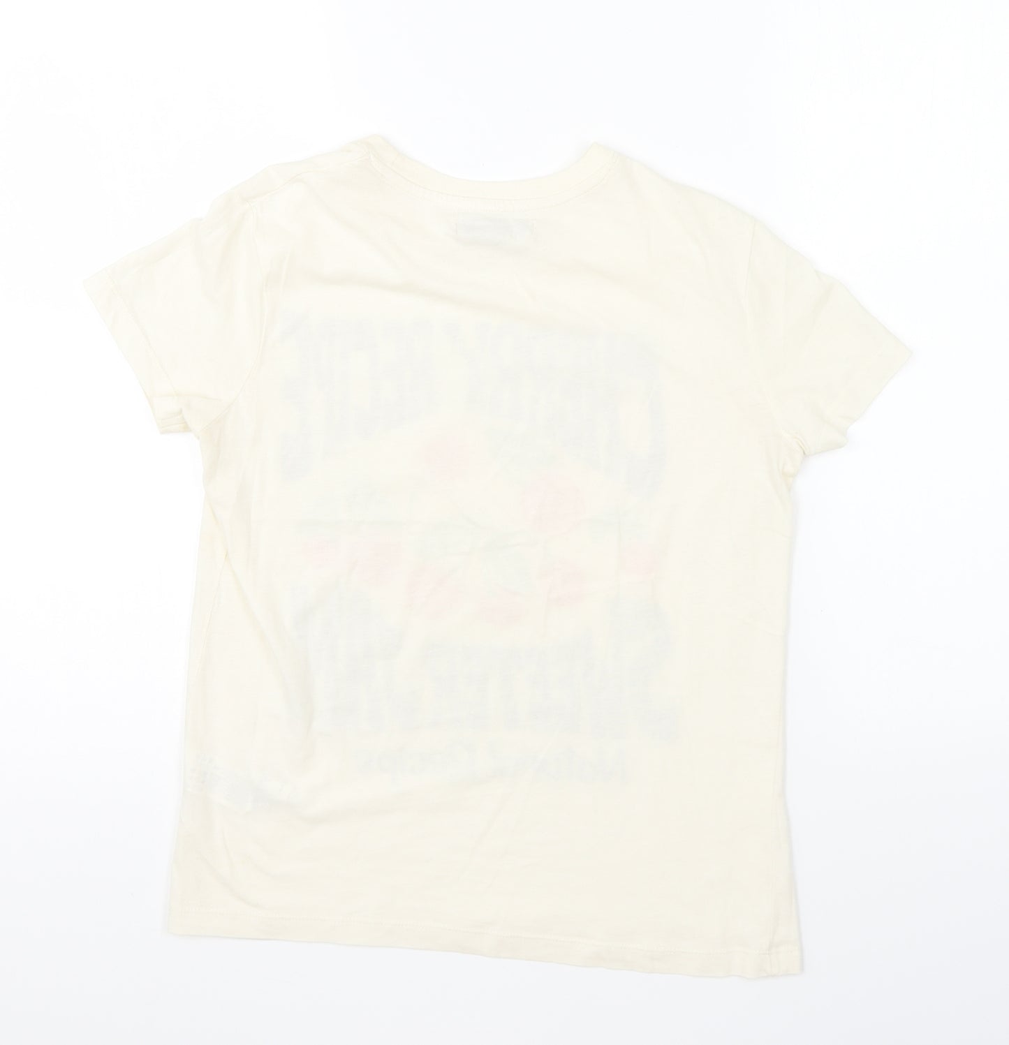 Pull&Bear Womens Ivory Cotton Basic T-Shirt Size XS Round Neck - Cherry Recipe Sweeter Jam
