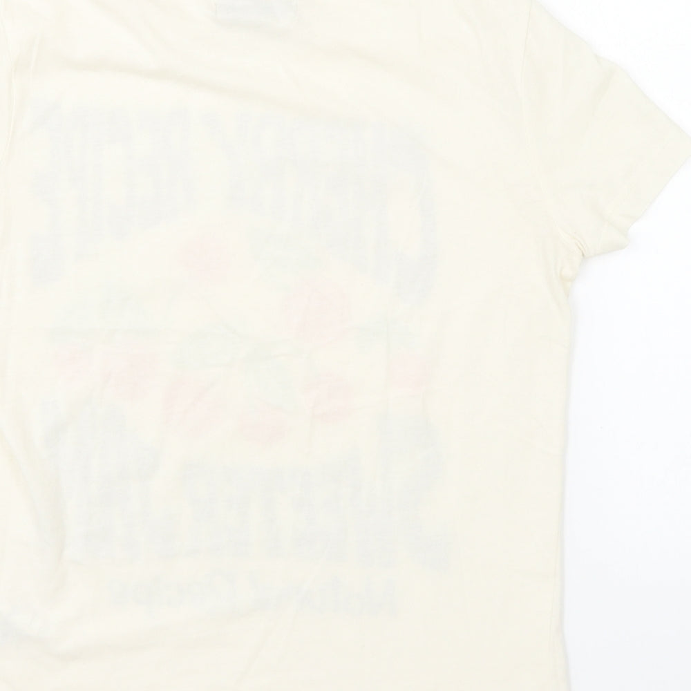 Pull&Bear Womens Ivory Cotton Basic T-Shirt Size XS Round Neck - Cherry Recipe Sweeter Jam