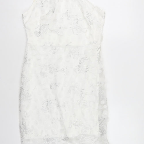 SheIn Womens White Geometric Polyester Bodycon Size S One Shoulder Zip