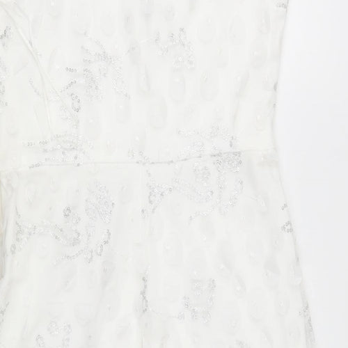 SheIn Womens White Geometric Polyester Bodycon Size S One Shoulder Zip