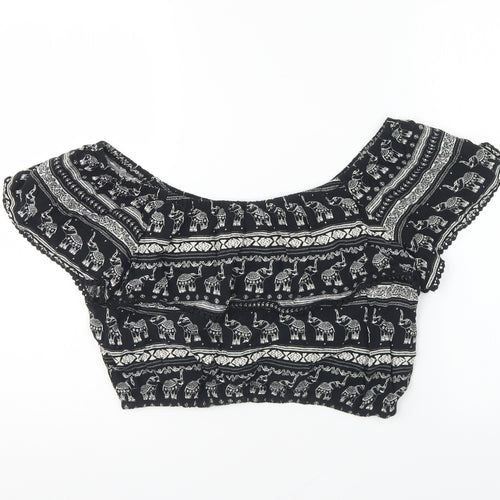 H&M Womens Black Geometric Viscose Cropped Blouse Size 12 Off the Shoulder