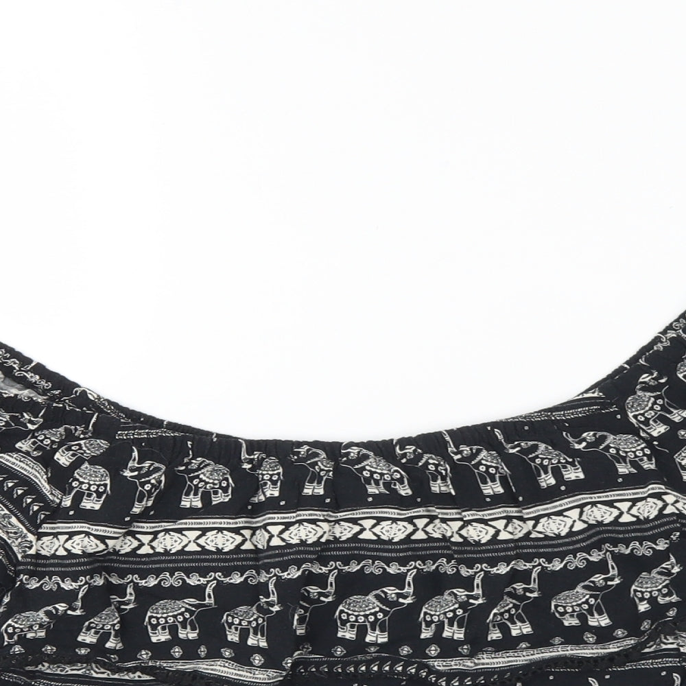 H&M Womens Black Geometric Viscose Cropped Blouse Size 12 Off the Shoulder