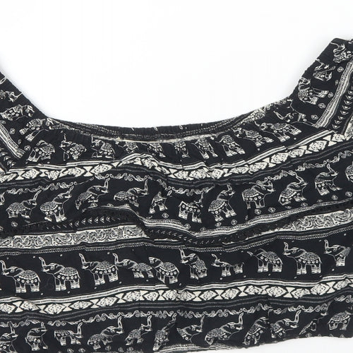 H&M Womens Black Geometric Viscose Cropped Blouse Size 12 Off the Shoulder