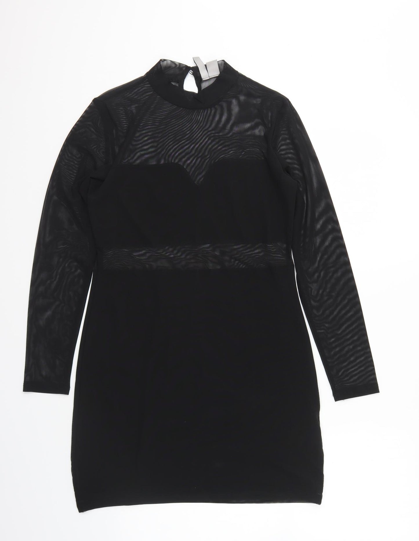 Divided Womens Black Polyester Bodycon Size M Mock Neck Button