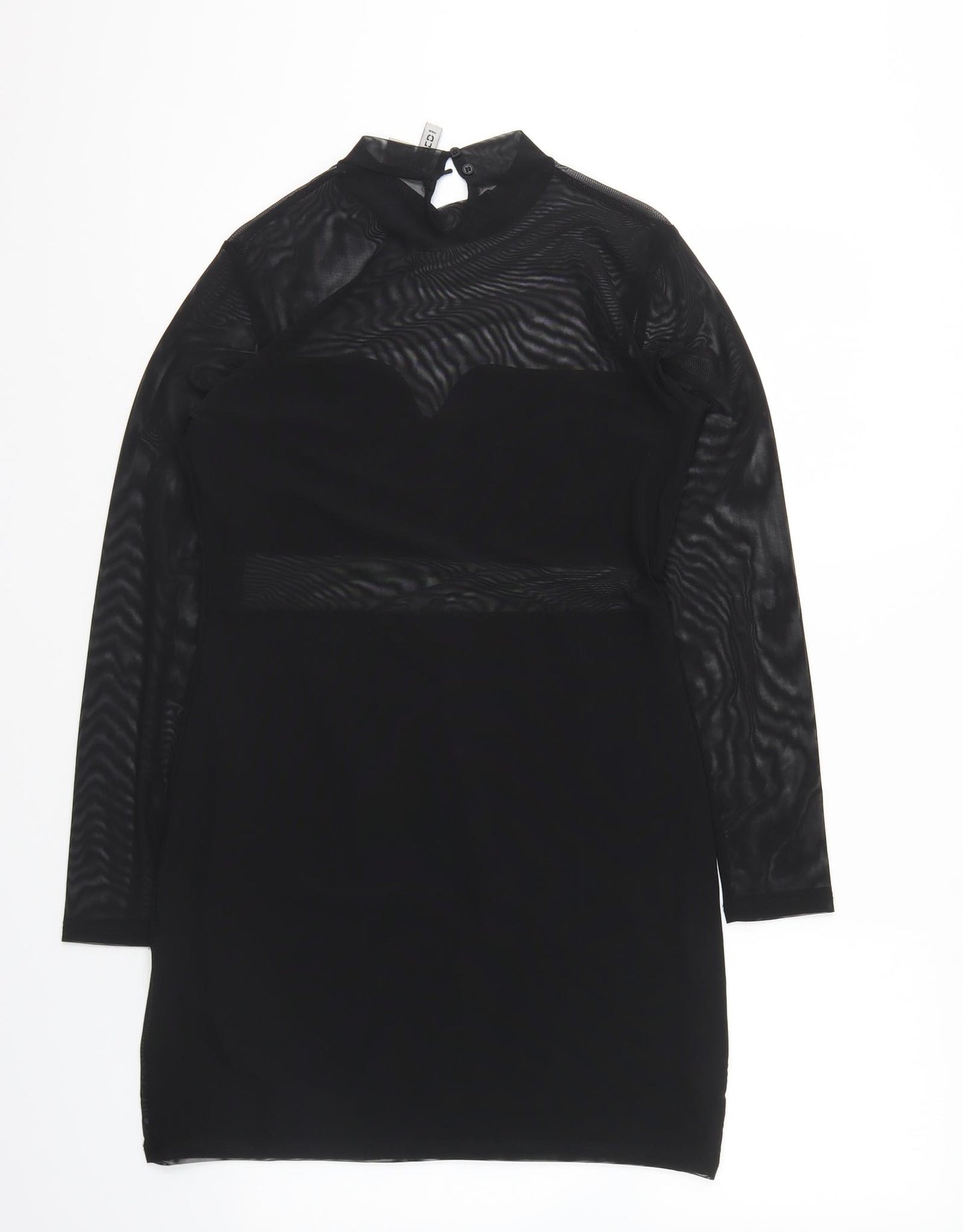 Divided Womens Black Polyester Bodycon Size M Mock Neck Button