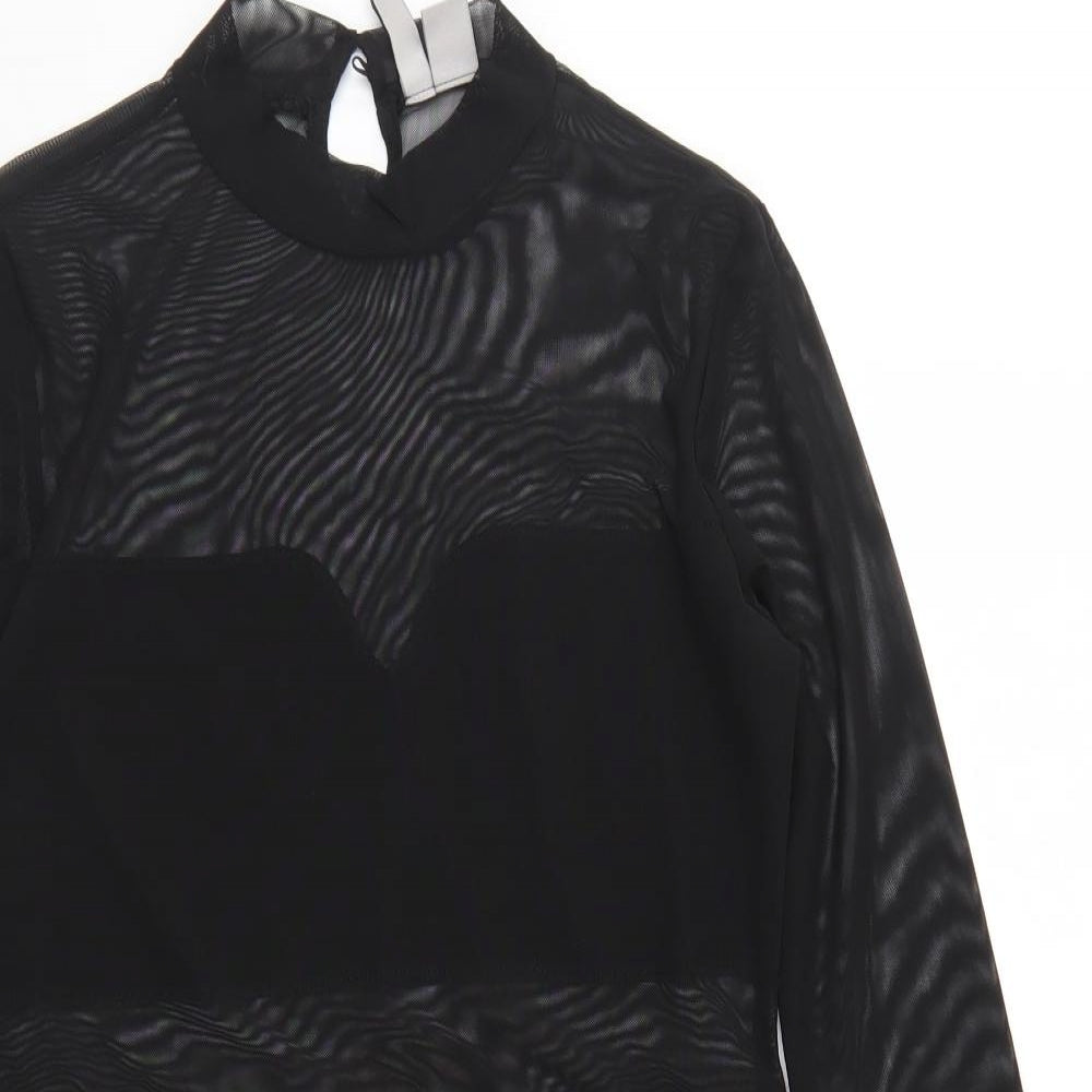 Divided Womens Black Polyester Bodycon Size M Mock Neck Button