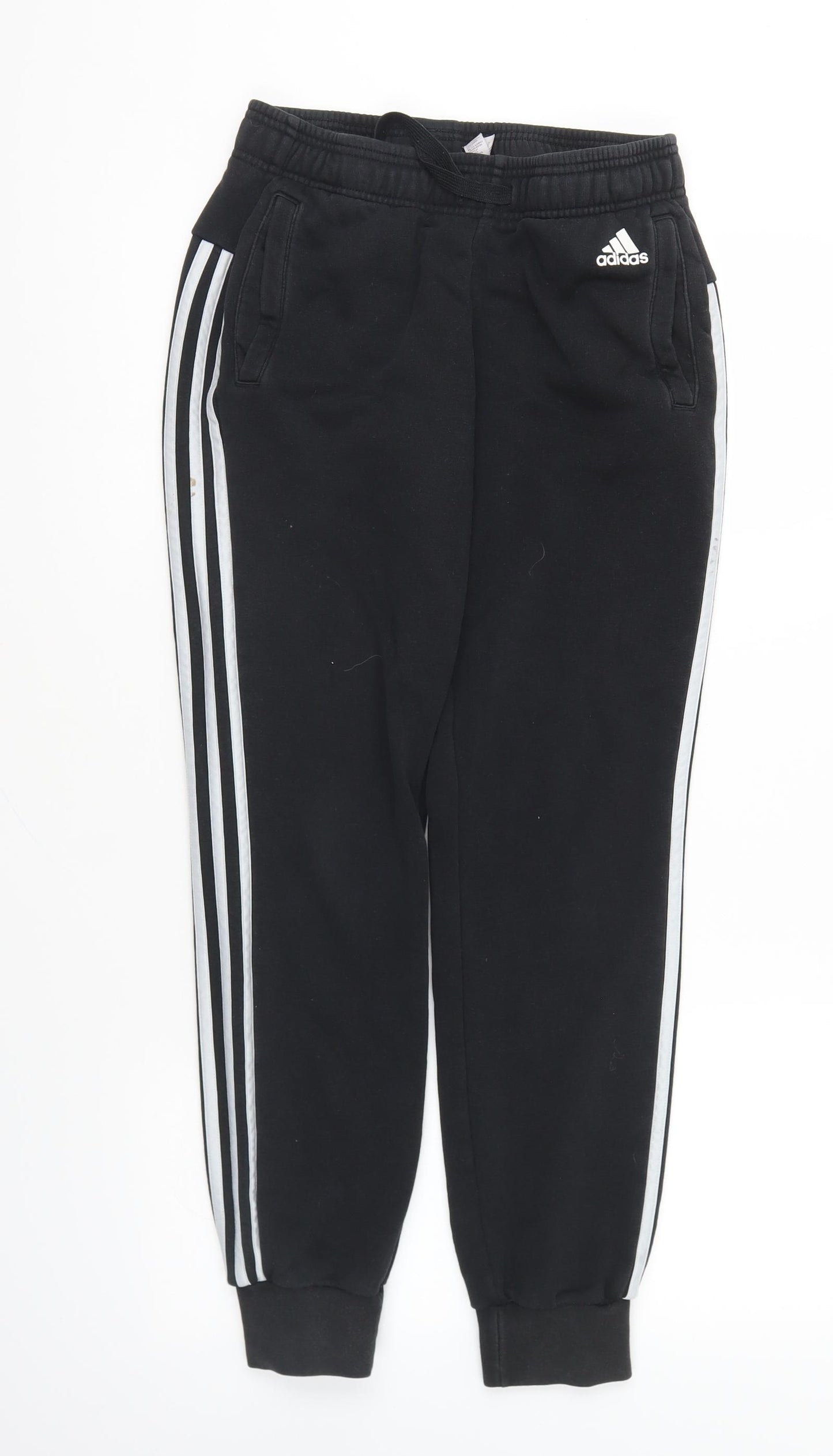 adidas Womens Black Polyester Jogger Trousers Size 8 L25 in Regular Drawstring