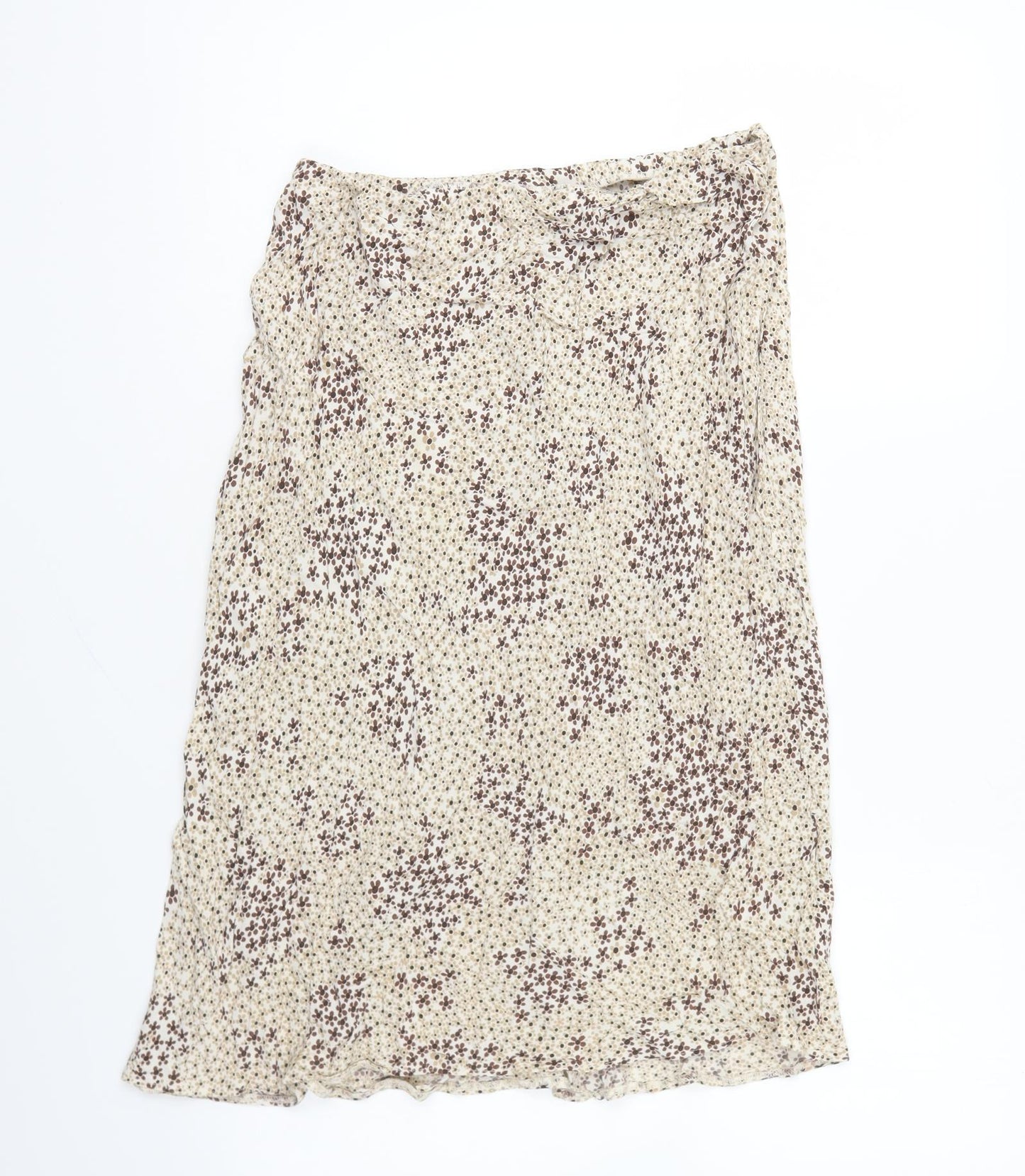 BHS Womens Beige Floral Viscose A-Line Skirt Size 10