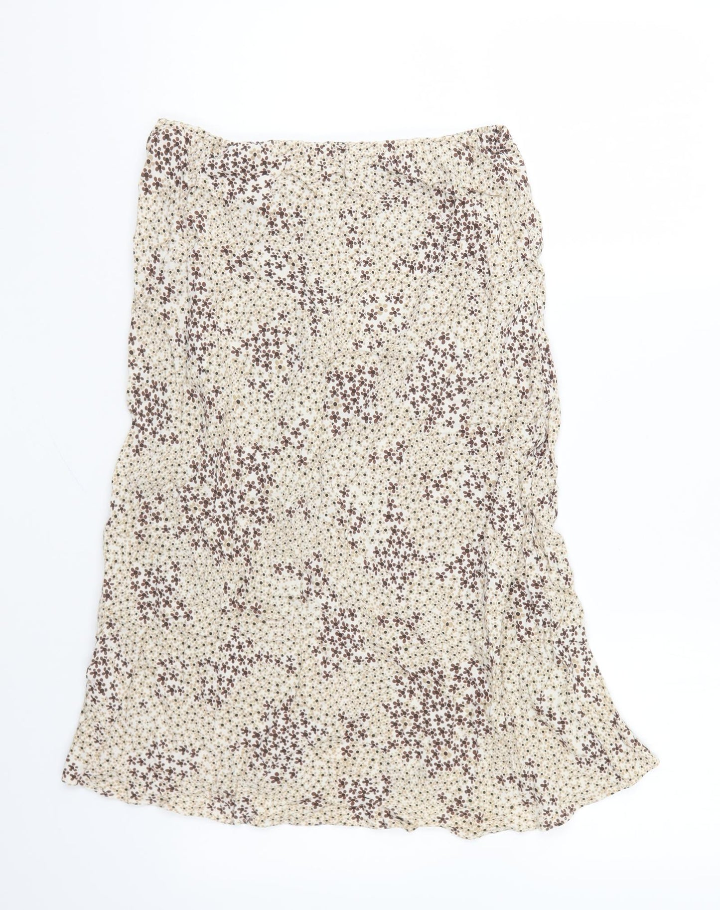 BHS Womens Beige Floral Viscose A-Line Skirt Size 10