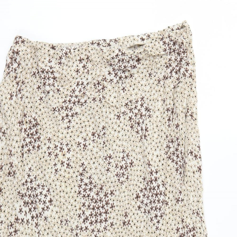 BHS Womens Beige Floral Viscose A-Line Skirt Size 10