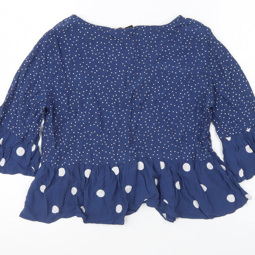 New Look Womens Blue Polka Dot Viscose Basic Blouse Size 12 V-Neck